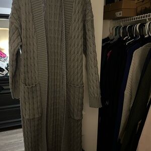 Gray Cable Knit Long Cardigan